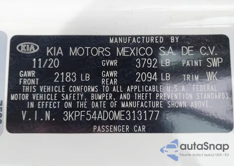 2021 Kia Forte Ex from USA, damaged, VIN 3KPF54AD0ME313177